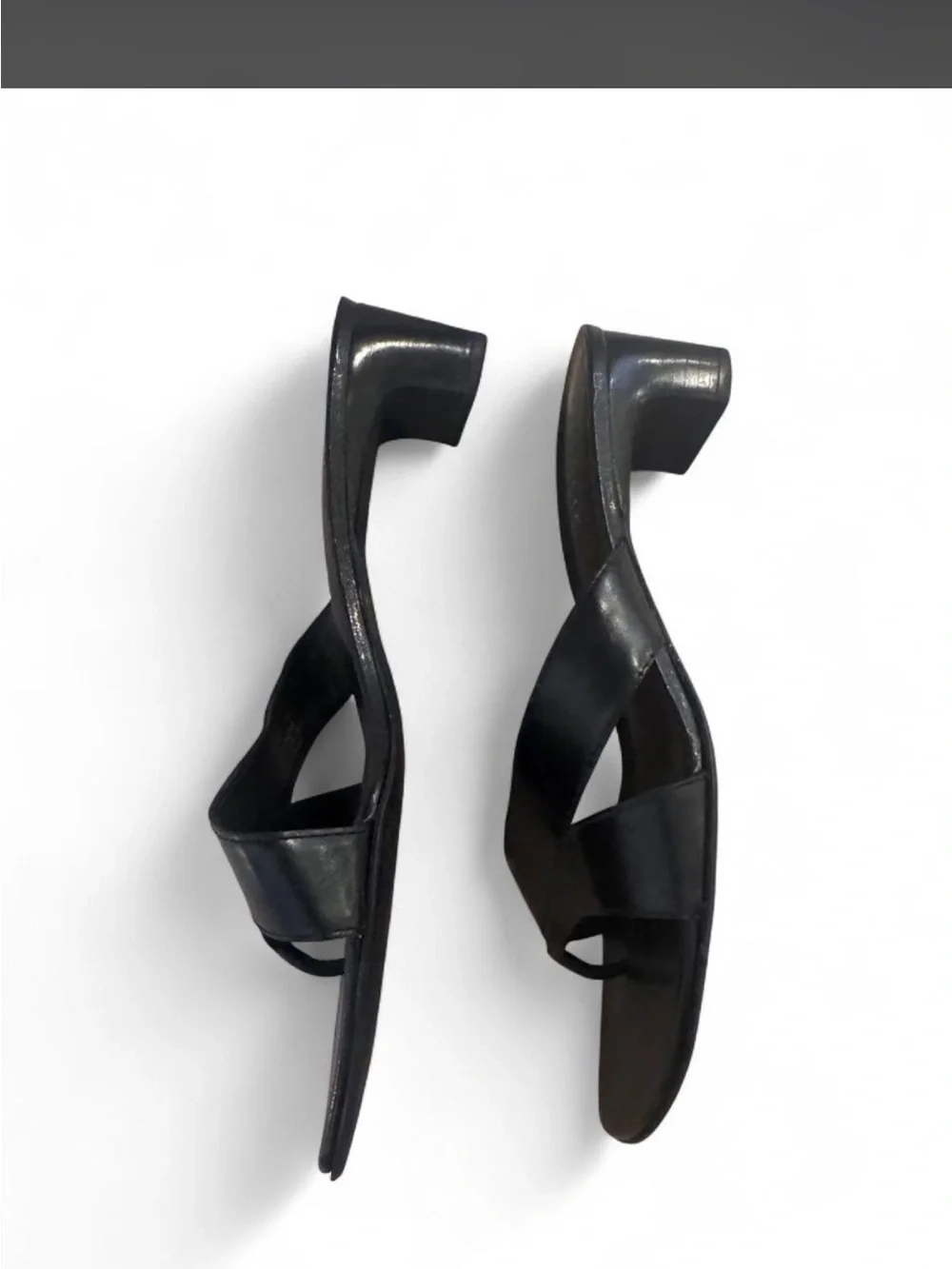 Franco Sarto Black Leather Slide kitten heels with Crossover Strap